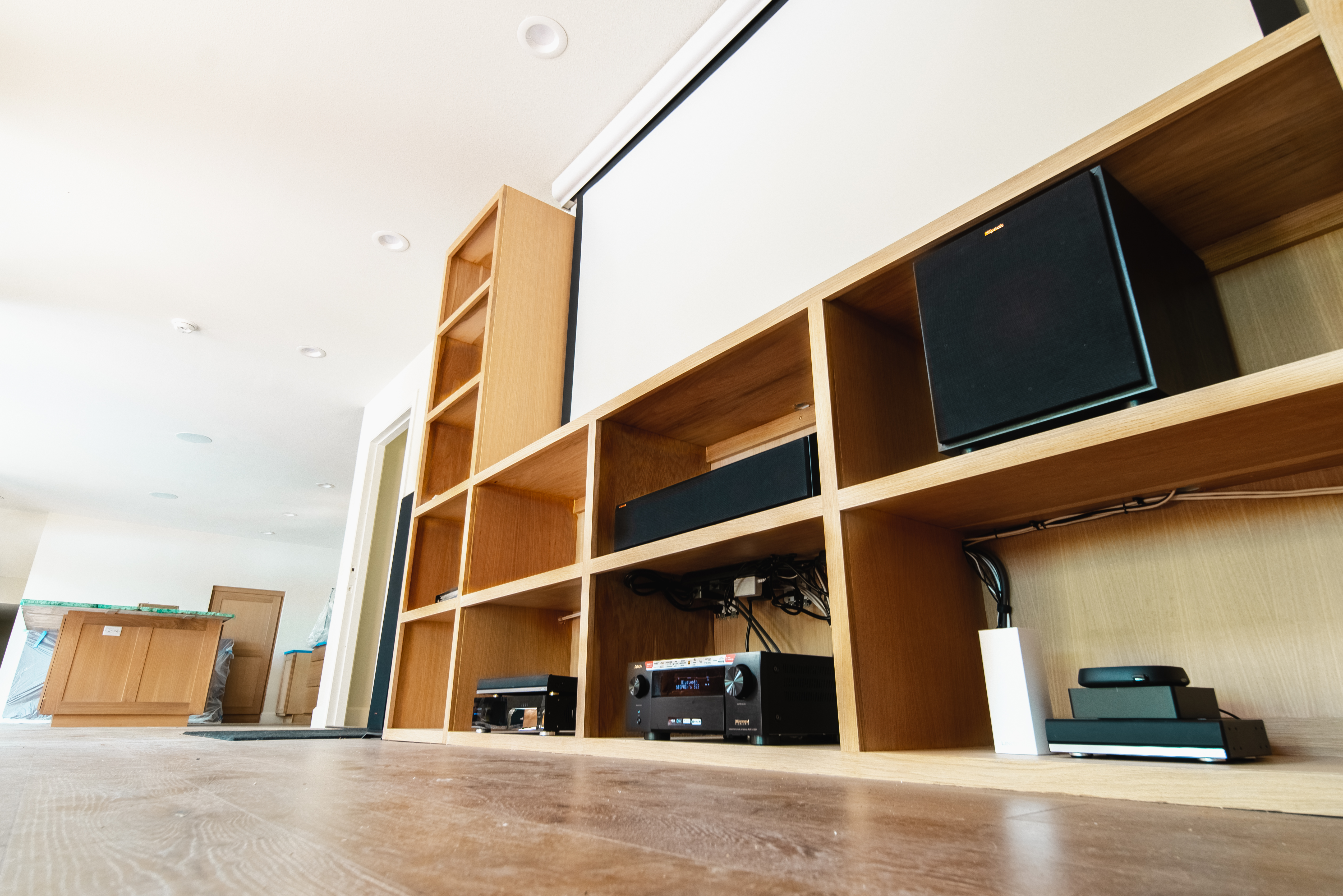 home theatre system with screen and speakers